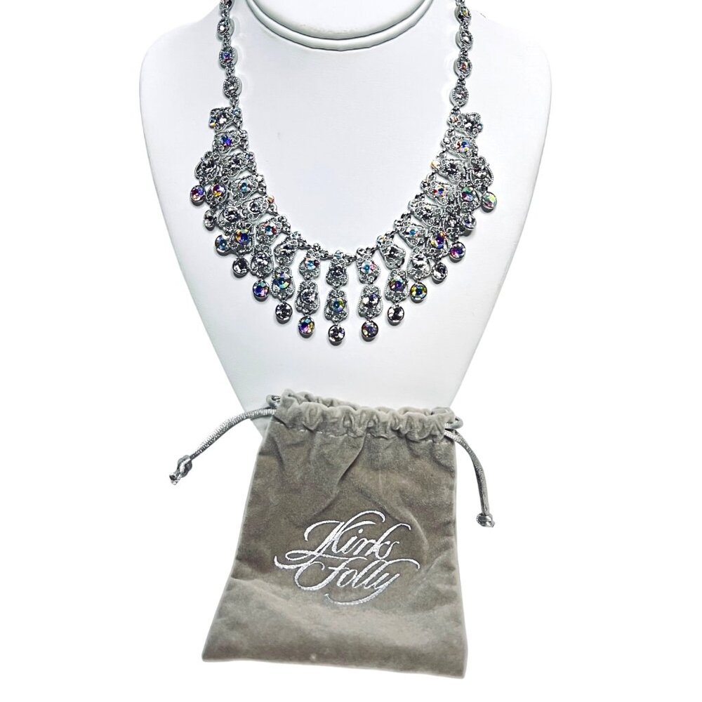 Kirks Folly Silver Tone Aurora Borealis Crystal Rhinestone Bib Necklace (5993)